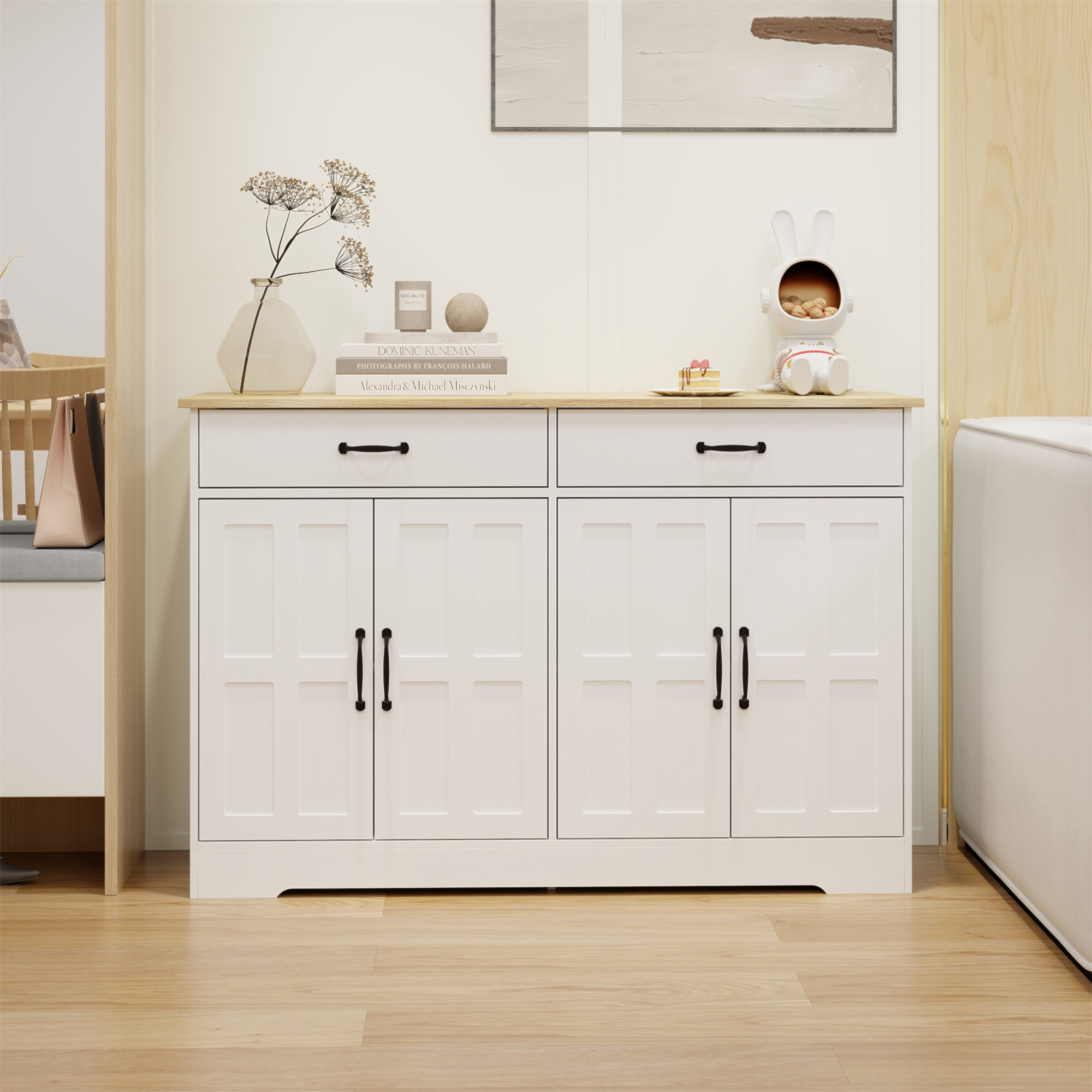 STYLISH 47.95" Farmhouse Buffet Storage Sideboard With 2